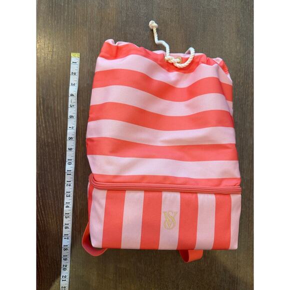 VICTORIA'S SECRET Pink Striped Backpack Bag with Cooler NEW - Picture 8 of 9